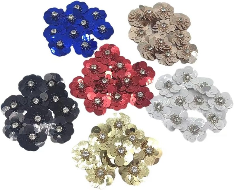 Lmlliang 10pc Sequin Flowers Beading Applique Gold 1.18Inch Sew on Patches Glitter Mini Crystal Paillette Applique for DIY Wedding Cloth Shoes Hair Headband Decor - Image 5